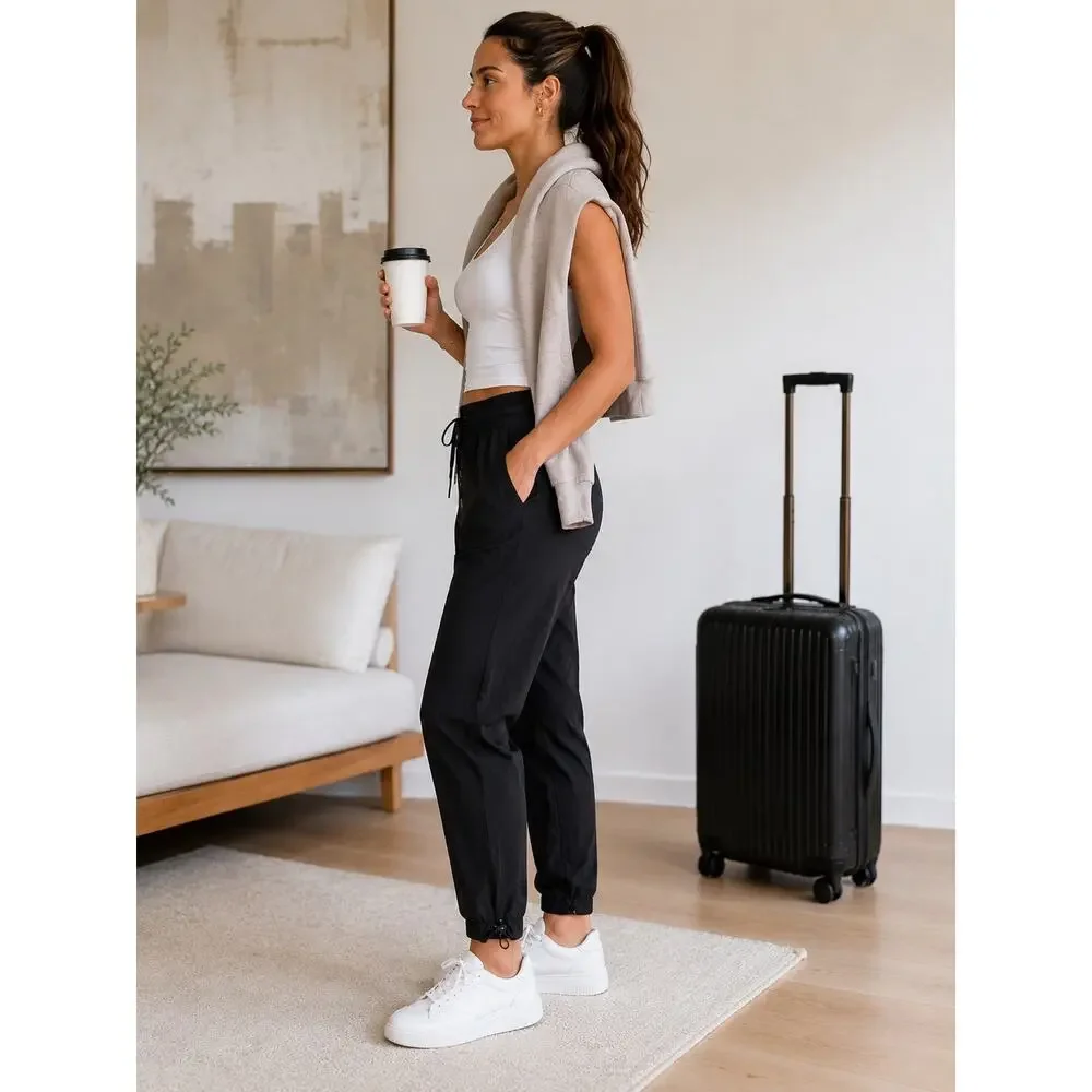 Lululemon Black Woven Jogger Pants 8 Adjustable Hem Minimalist Athleisure Travel - Picture 2 of 12